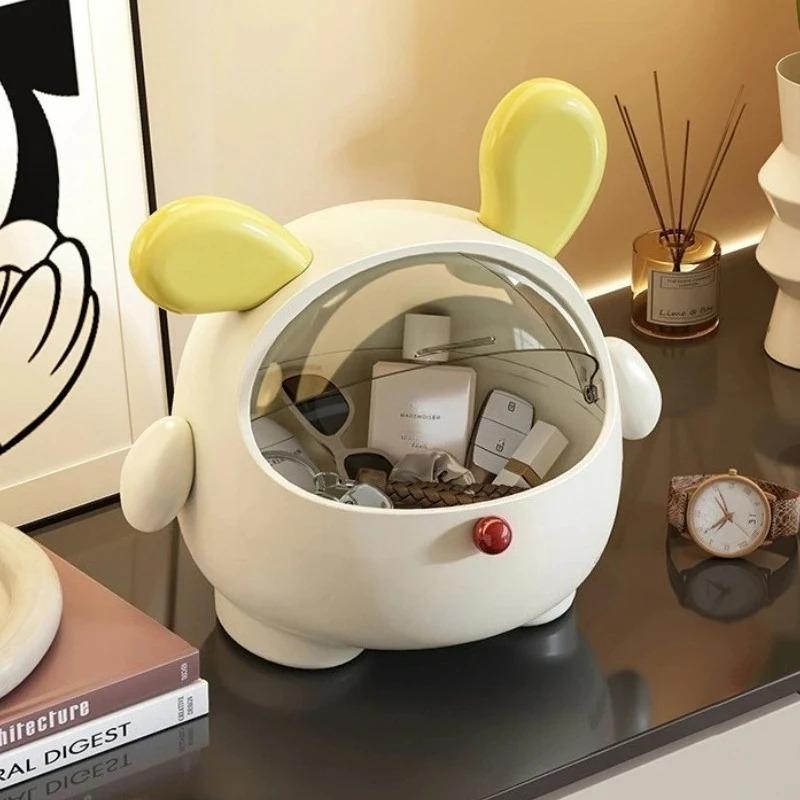 Cute Rabbit Desktop Waste Bin With Lid Large Capacity Sundries Organizer Home Office Desktop Ornament Multifunction Storage Box