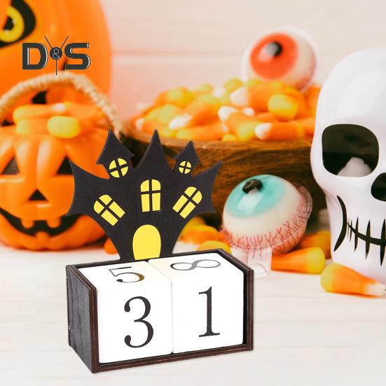 Halloween dřevěný odpočítávací kalendář Halloweenský adventní kalendář Ručně vyráběná stolní dekorace dýňový hrad duchů