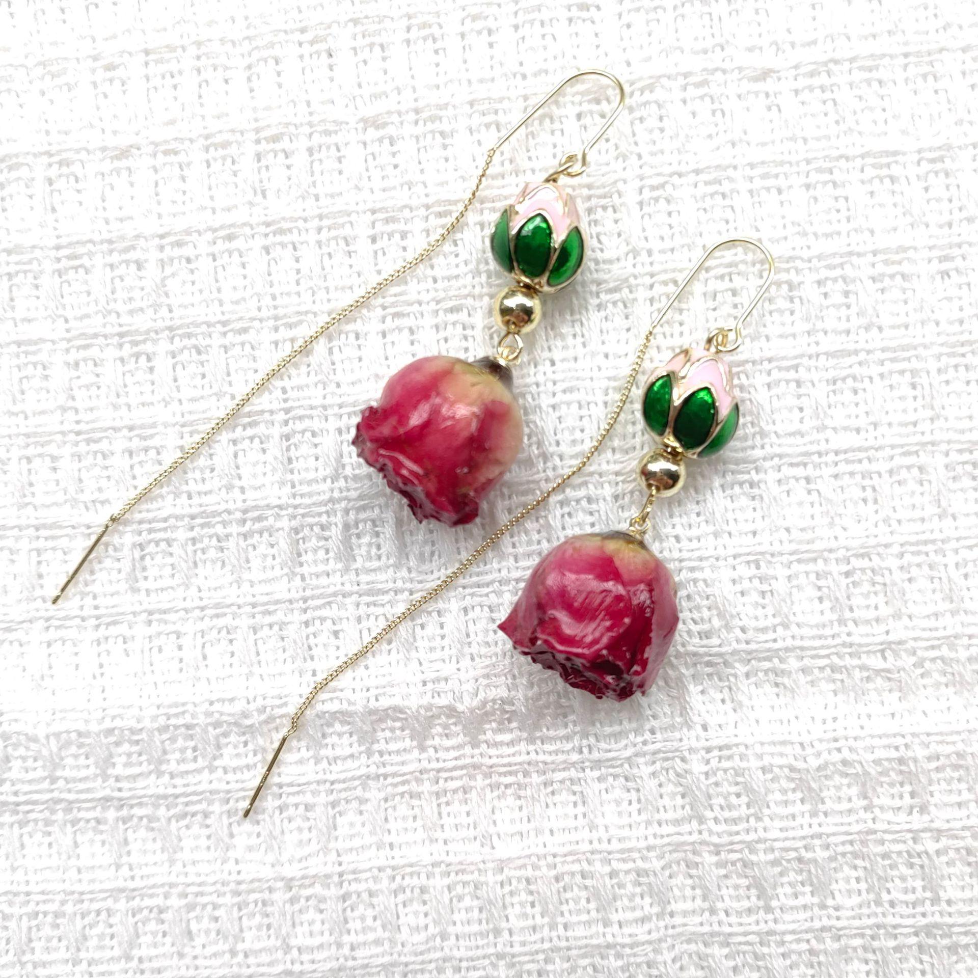 Forest Fairy Pearl & Rose Dried Flower Earrings