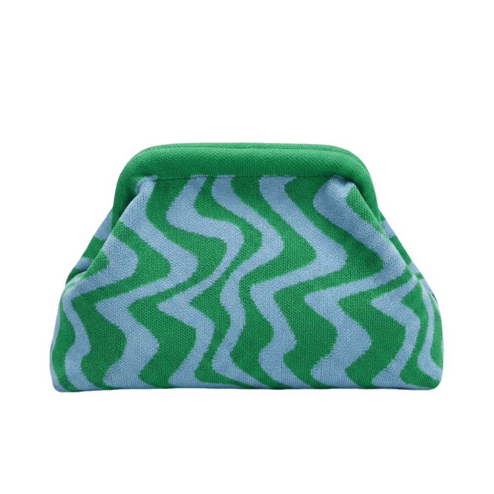 Vintage Knitted Coin Purse Geometric Striped Large Capacity Evening Bag Polyester Wavy Pattern Hand-holding Dumpling Bag Beach
