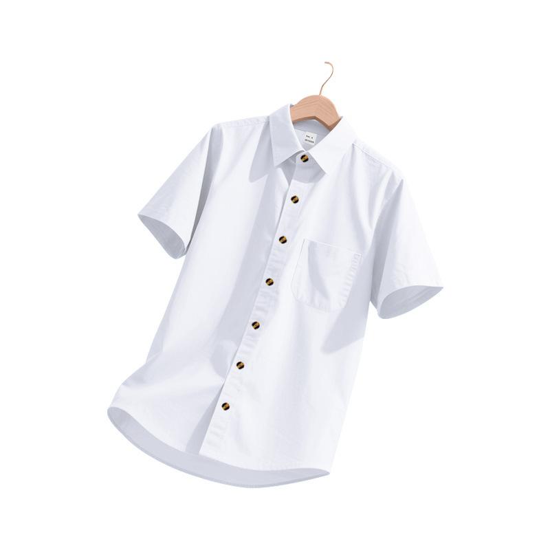 Summer Men's Lapel Shirt Woven Solid Color Simple Loose Casual Short-sleeved Shirt