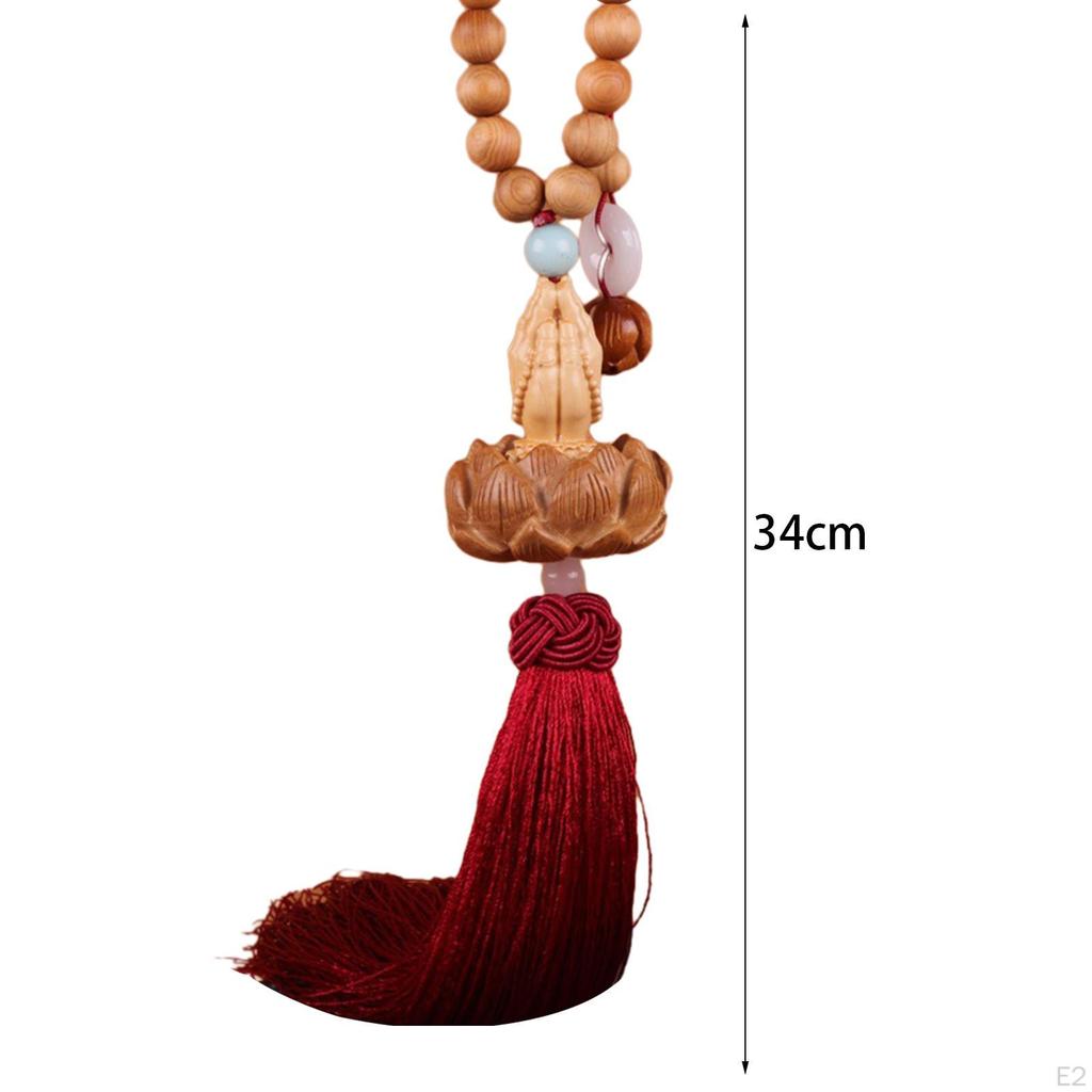 Lotus Beaded Car Pendant Rear View Mirror Statue, Wooden Sculpture Hanging Decoration