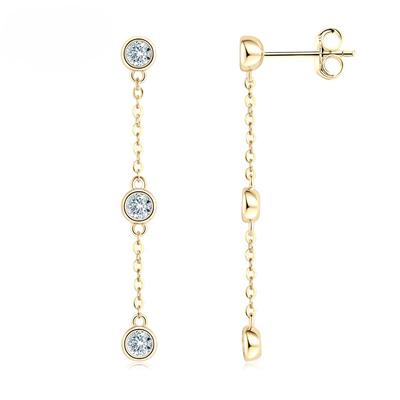 Жіночі сережки-краплі з муассаніту на ланцюжках зі срібла 925 проби Real D VVS1 3 мм безель Комплект круглих вирізів Довгі сережки аксесуари ювелірні вироби