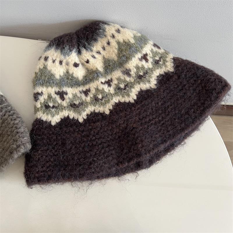 

Жаккардовая шерстяная шапка женская зимняя утолщенная теплая вязаная шапка защита от холода ушей панама женская