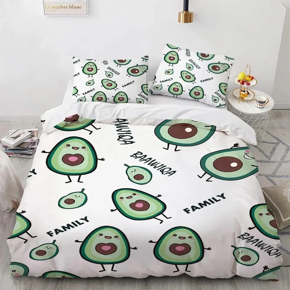

Cartoon Avocado King Queen Duvet Cover Fruit Funny Expression Bedding Set For Kids Teens Adult Green Quilt Cover With Pillowcase 70x133cm 2pcs
