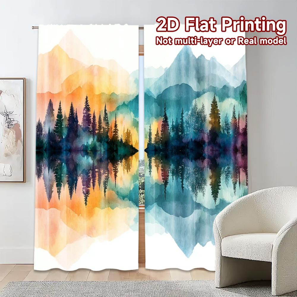 Set Of 2 Flat Printing Curtains Without Rod Twilight Reflections Popular Drapes Versatile Fabric Decorations Made Polyester