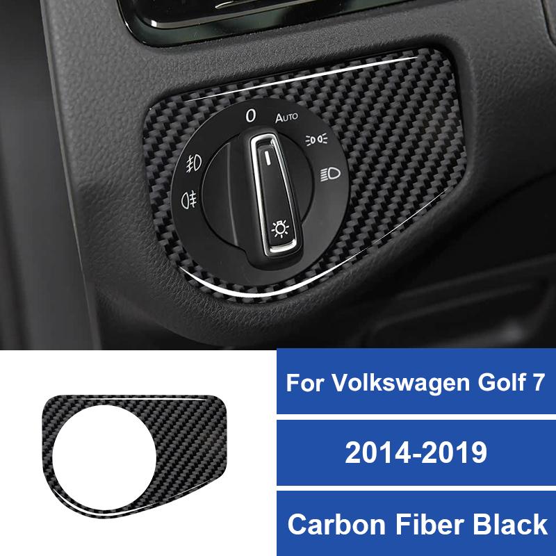Real Carbon Fiber Car Headlight Switch Panel Decoration Frame Sticker For Volkswagen Golf 7 2014-2019 Car Interior Accessories