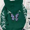 Subculture Thorn Butterfly Print Hooded Sweater, Navy Blue Loose Shoulder Men's and Women's Coat Sweater Loose