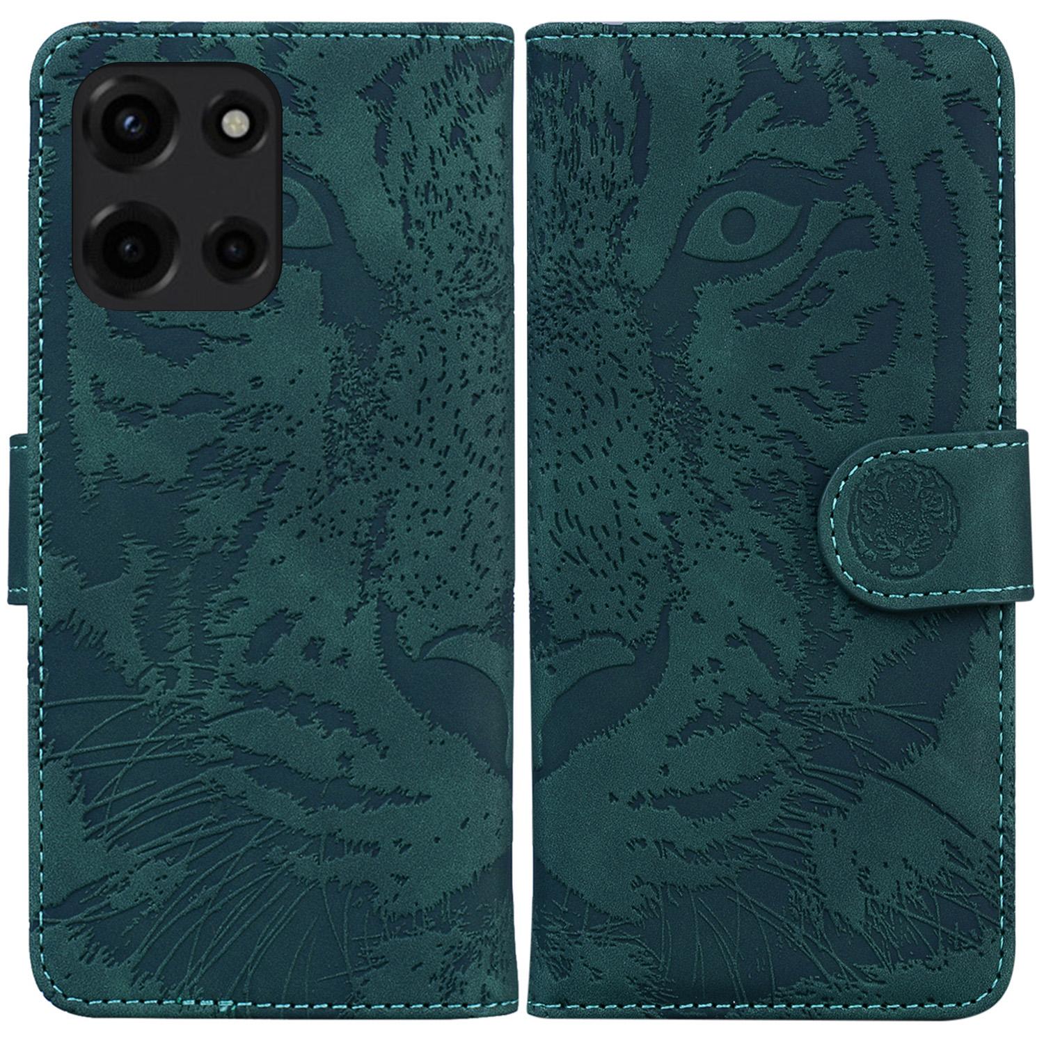 

Для Motorola Moto G Power (2025) Чехол-кошелек из кожи с принтом тигра для телефона Green