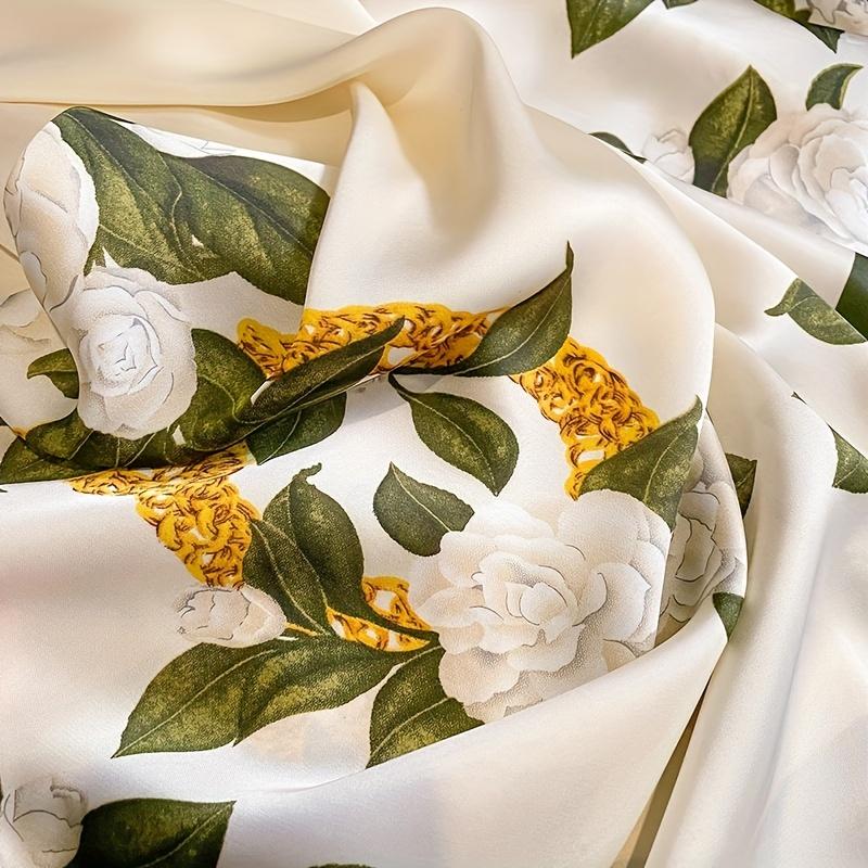 Silk Scarves Women Luxury Brand Hijab Scarf Floral Foulard Femme Shawls Wraps Silk Bandana Head Scarf Hijab Beach Poncho