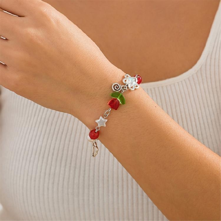 Handmade Tassels Bracelet with Delicate Flower Pendant Elegant Beaded Handchain Adjustable Length Wristband Accessory