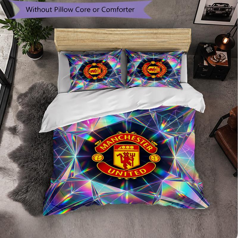 Juego de Cama de 3 Piezas con Patrón del Manchester United Suave Microfibra Funda Nórdica con Fundas de Almohada para Dormitorio