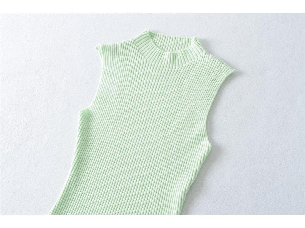 Elegant Korean Sleeveless High Neck Knit Vest for Women - 2026 Summer Slim-fit Top
