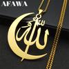 Islamisches Allah Halbmond Symbol Halskette für Damen Herren Edelstahl Goldfarbe Muslimische Allah Kette Schmuck colar masculino