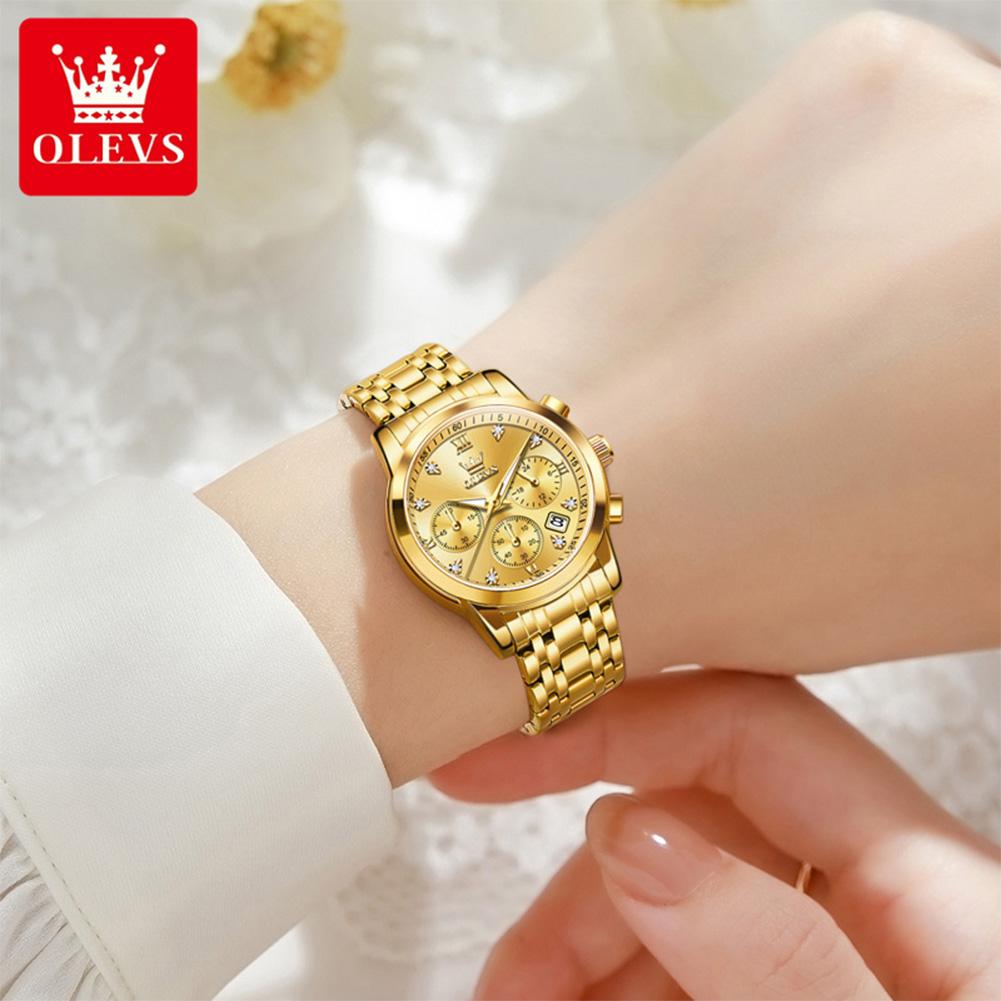 OLEVS Damenuhr Original Elegant Multifunktions Quarz Armbanduhr Wasserdicht Edelstahl Damenuhren Geschenke
