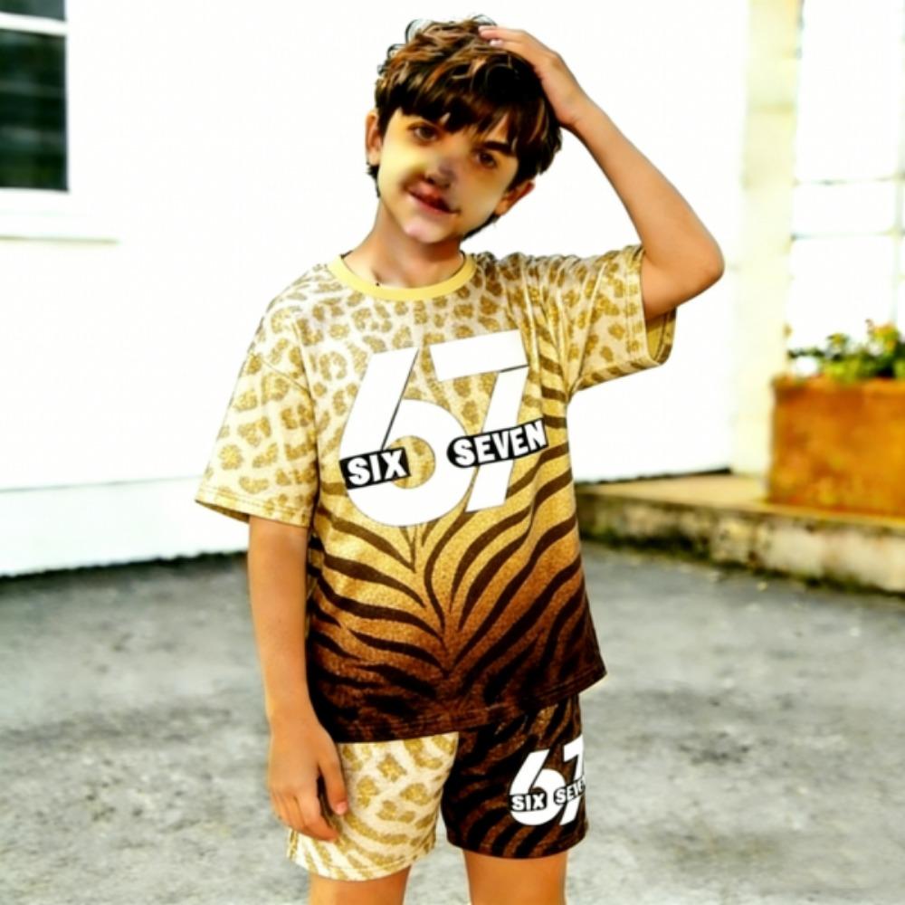 Modische Herrenkleidung Gradient Leopard 67 Bedrucktes Herren-T-Shirt und Shorts 2-teiliges Set Sommer Freizeit Outfit für Herren und Damen Oberteil