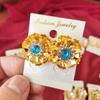 Ethnic Flower Rhinestone Gold Stud Earrings - Versatile and Stylish Accessories