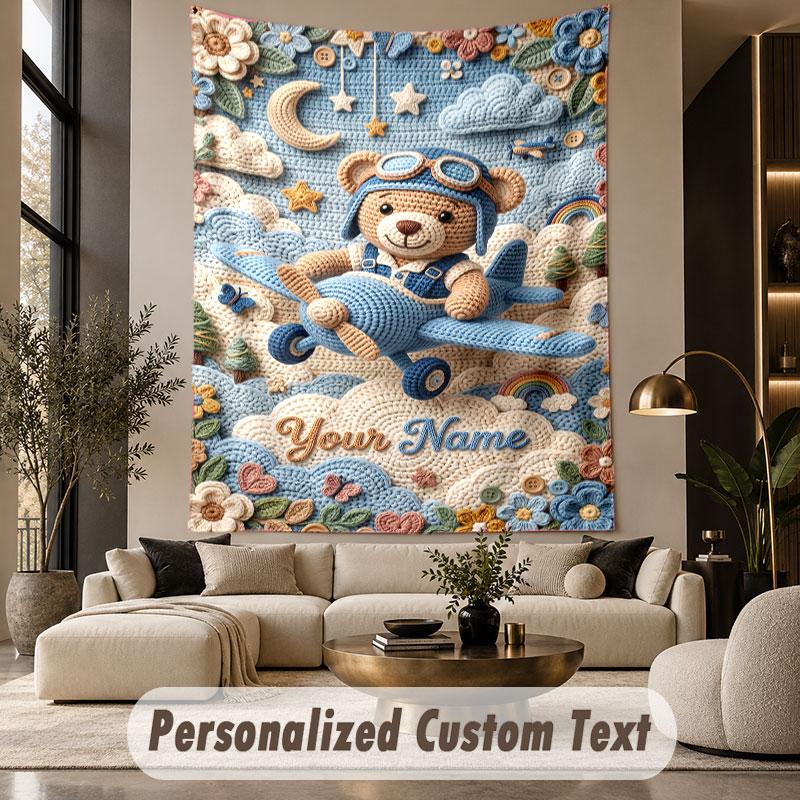 Teddy Bear (289) Theme Custom Tapestry Personalized Custom Name Text Wall Hanging Tapestry Home Decor Background Cloth