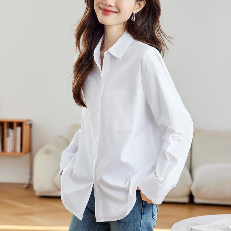 

White Shirt for Women s Mid-length Spring and Autumn New Loose Cotton Fashionable Casual Shirt XXL білий