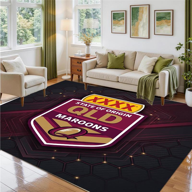 Queensland Maroons Design Crystal Velvet Rug Soft Decorative Mat for Bedroom Entrance