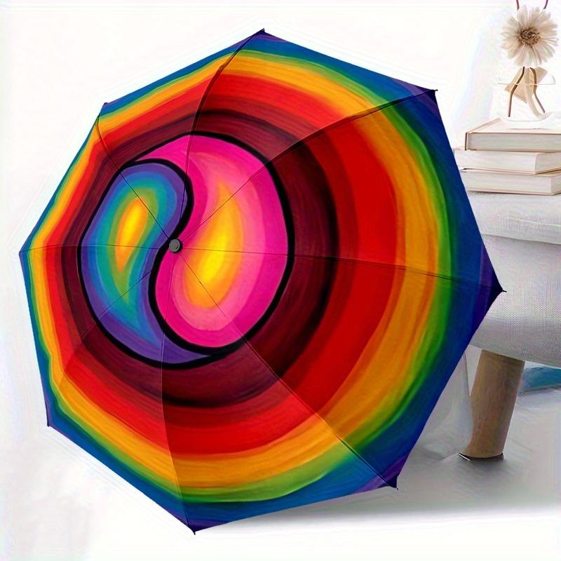 1pc Rainbow Circle Automatic Folding Umbrella, Portable & Foldable Design with 8 Ribs, Casual Outdoor Accessory Halloween and Christmas Gift