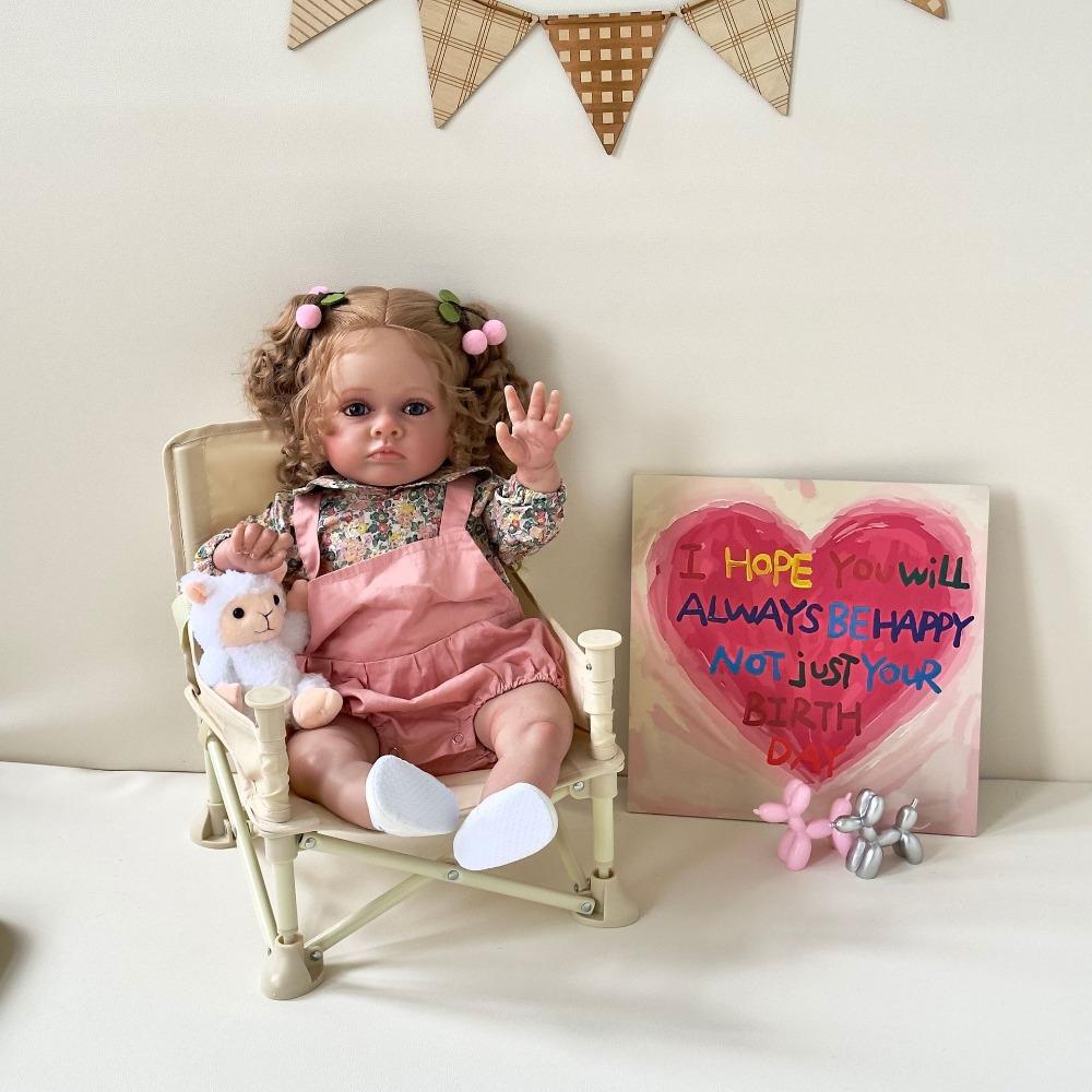 24 Inch Realistic Reborn Baby Dolls Tutti Soft Cloth Body Simulation Doll with Curly Gold Hair Lifelike Newborn Dolls for Kids Toddler Christmas Gift