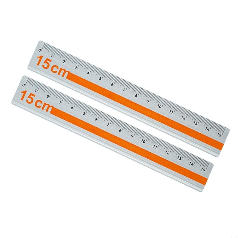 Pack Of 2 15cm Aluminum Straight Ruler With Anti Slip Grip And Clear Marking