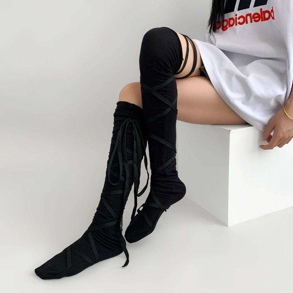 Women Ballet Strappy Calf Socks Punk Thin Stocking Trendy Calf Tie Leg Cover socks