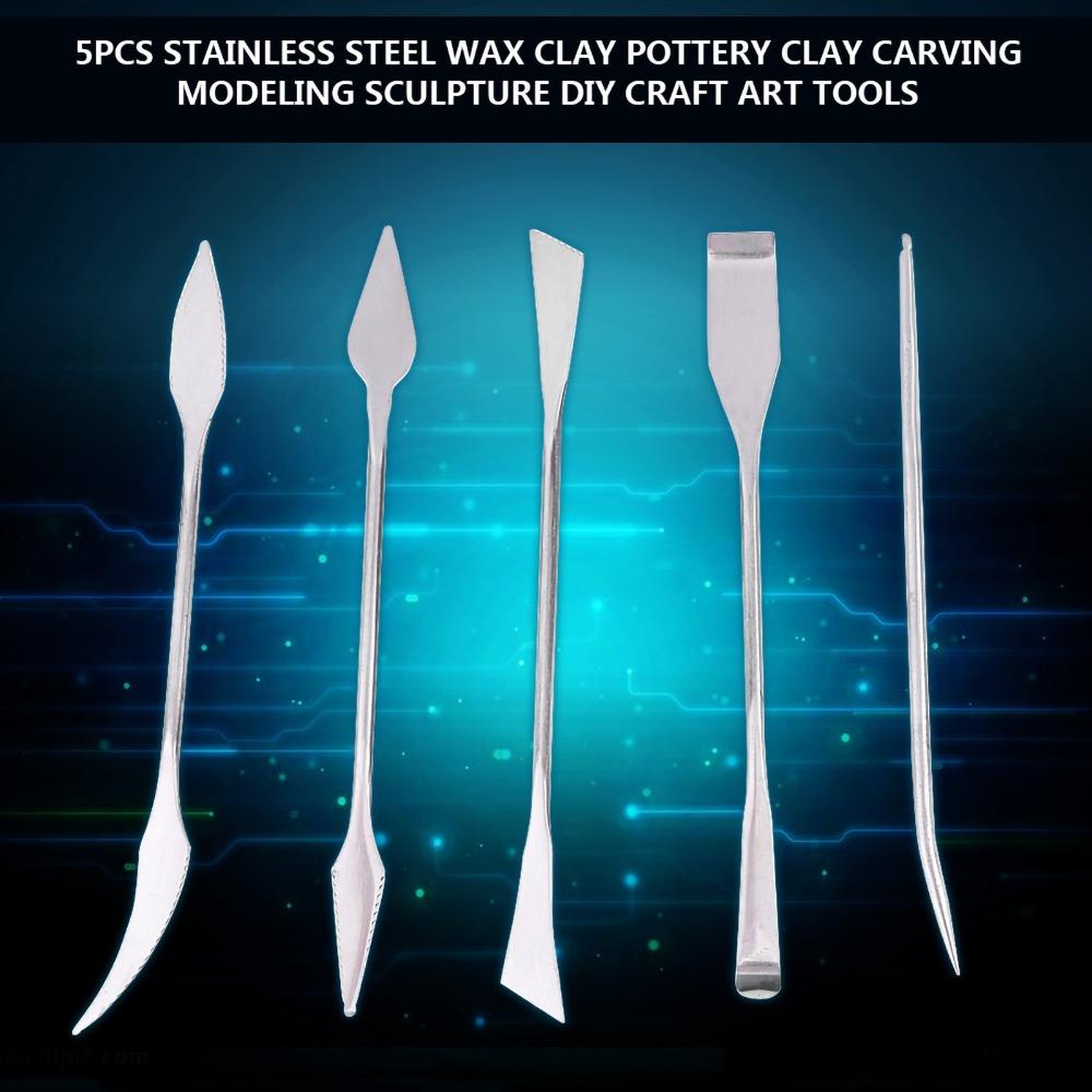 5pcs Stainless Steel Pottery Carving Tools Double Ended Carving Spatula Clay Sculpting Tools 5Pcs Set Sculpture Tools