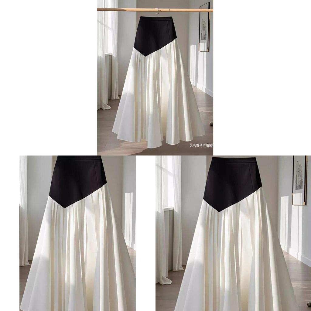 Lightweight Cotton Blend Aline Skirt With Color Blocking For Urban Office Wear