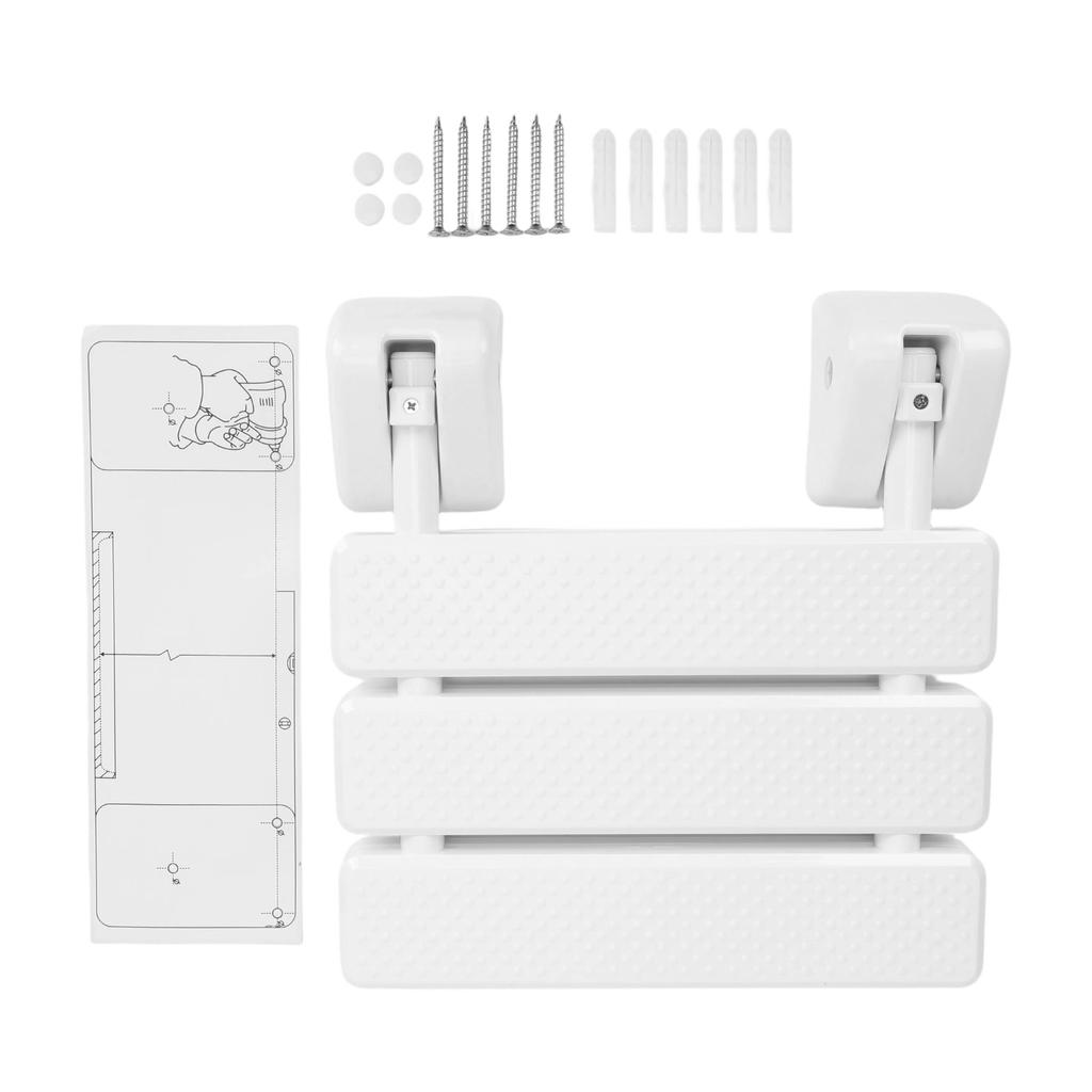 Folding Shower Seat Non Slip Safety Wall Mounted Fold Down Shower Bench for Bathroom White