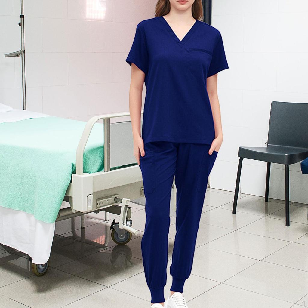 Damen Uniform Kasack Set Pflege Arbeitsanzüge Schwesternoberteil und Hose V-Ausschnitt Kasacks