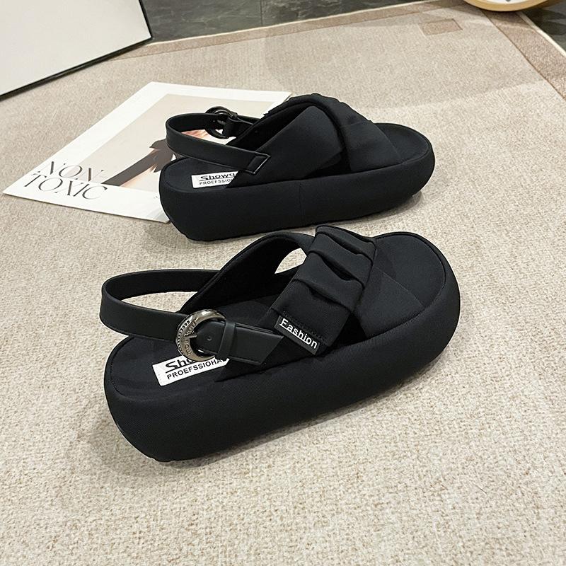 

Open-toed fashionable yellow woven casual sandals women s 2025 summer breathable and comfortable versatile thick-soled heightening beach shoes 40 чёрный