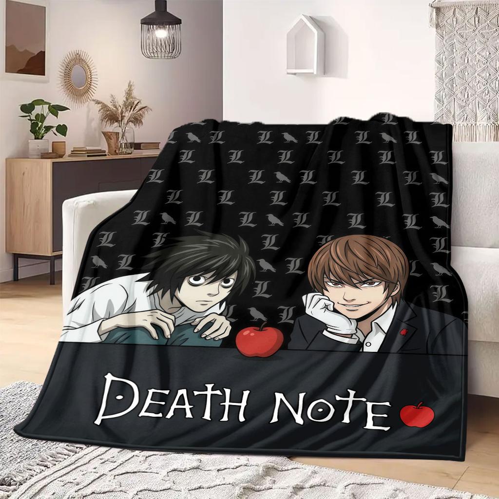 Death Note Fine 2D Print Flannel Blanket Cute Cartoon Graphic Patterns for Bedding Sofa Couch Travel Picnic Wrap_LIAN