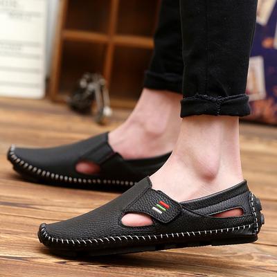 men's casual shoes slip on hollow leather loafers