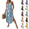 Women's Fashion Casual V-neck Sleeveless  Dresses Print Dresses Beach Long Dresses