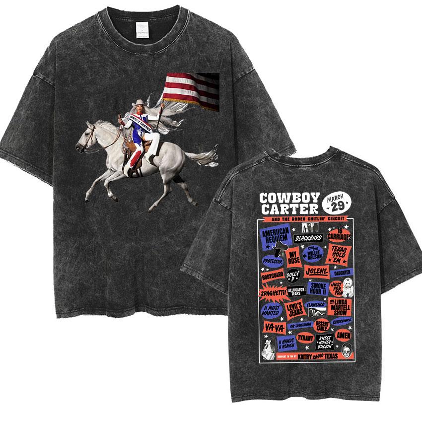 

Cowboy Carter Beyonce Tour New T Shirt Unisex Women Vintage Washed Short Sleeve Tshirt Harajuku Aesthetic Tshirts Streetwear S