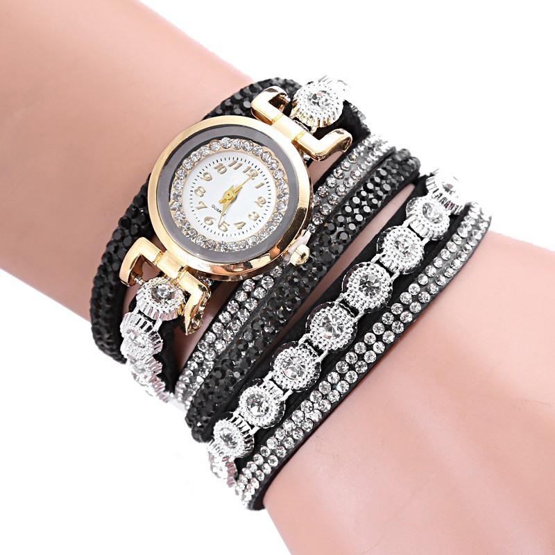 Women's Rhinestone Wrap Bracelet Watch - Casual Fashion Quartz with Leather Strap
