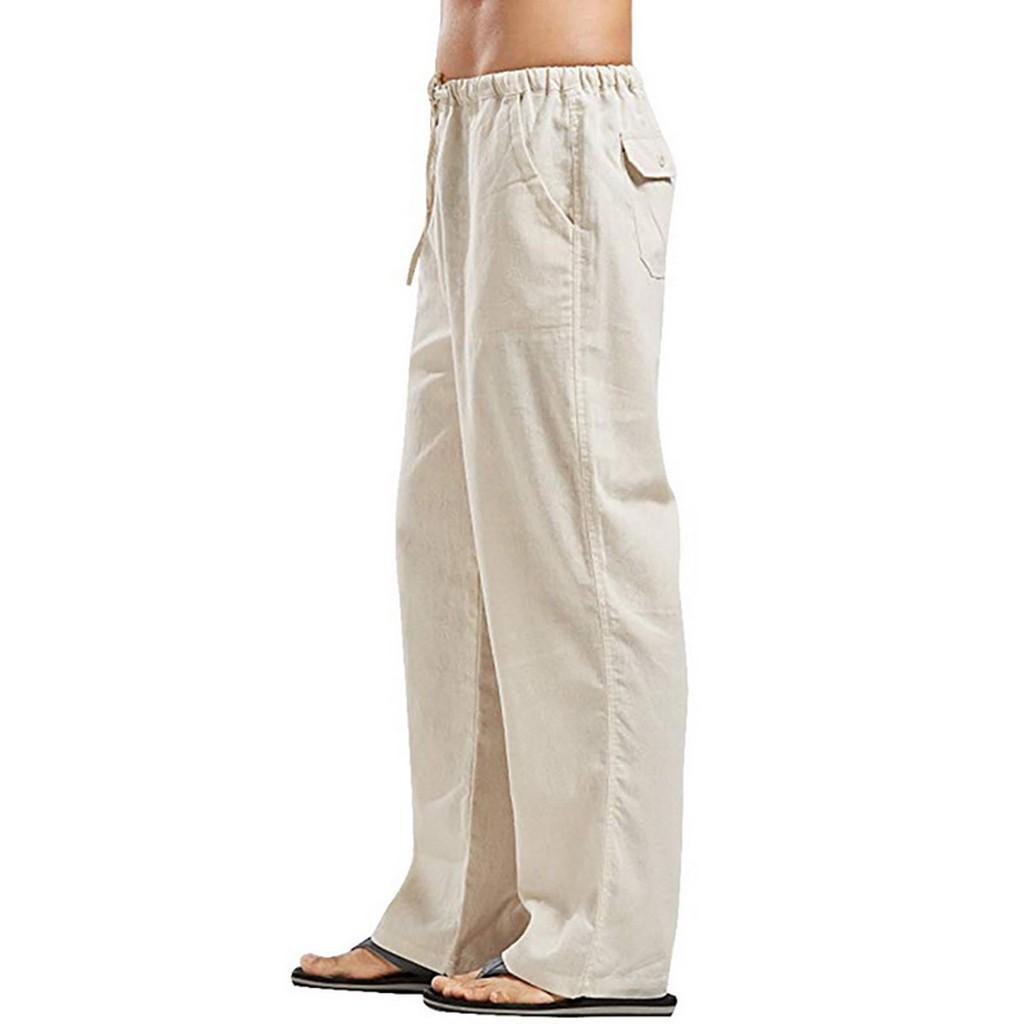 Men Linen Wide Leg Back Pocket Pants Summer Fashion Female Solid Male Streetwear Loose Trousers