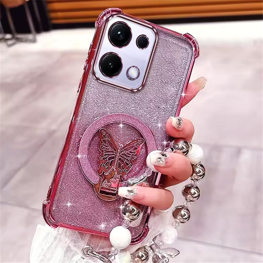 For Honor Magic 7 8 Lite 6 5 Lite 8 PRO 7 6 5 4 Pro Bracelet Butterfly Stand Holder Phone Case Shockproof Glitter Soft Cover