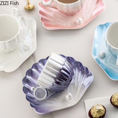 260ml Light Luxury Ceramic Coffee Cup and Plate Set Office Mug Household Large Capacity Breakfast Milk Cup Creative Drinking Set