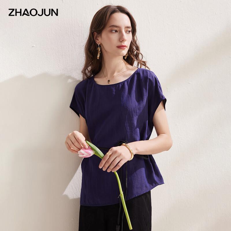 Zhaojun Women s Mulberry Silk Rose Tie-Waist Short Sleeve Top XL