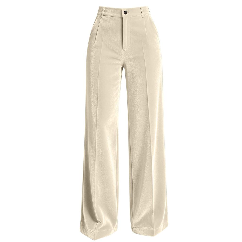 Women's Velvet Straight Leg Casual Pants with Button Closure