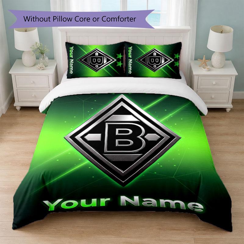 Juego de Ropa de Cama con Nombre Personalizado Borussia Mönchengladbach 1 Funda Nórdica + 2 Fundas de Almohada Logo de Fútbol Regalo Personalizado para Ocasión Especial Decoración de Dormitorio