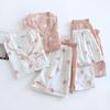 Women's Pure Cotton Three-Piece Pajama Set: Short Sleeve Top, Long Pants, and Shorts for Summer and Spring-Autumn Homewear.