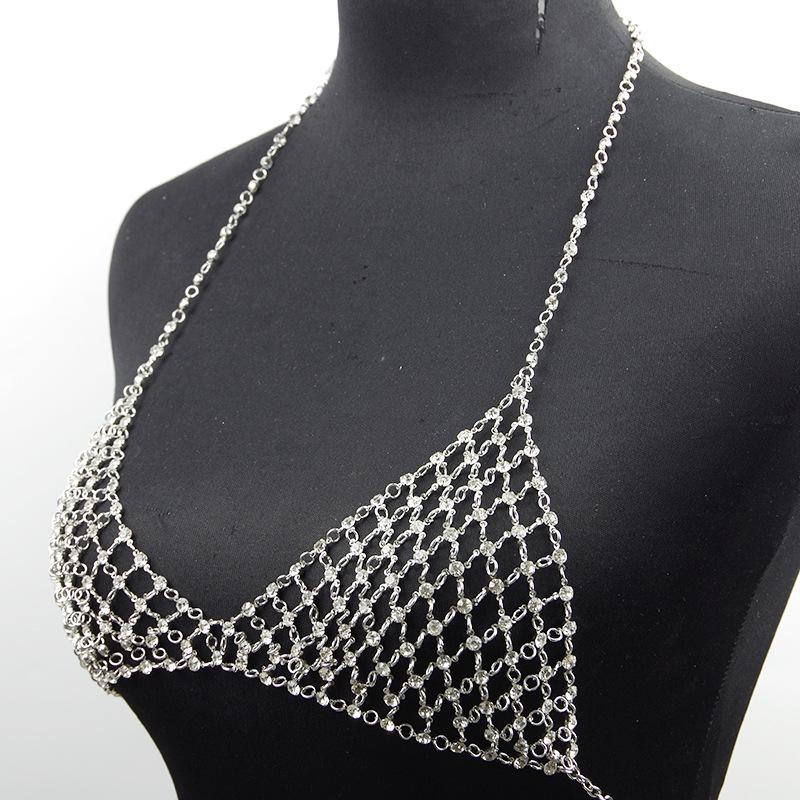 European & American Glam Metal Bikini Body Chain - Sexy Hollow Full Diamond Grid Design