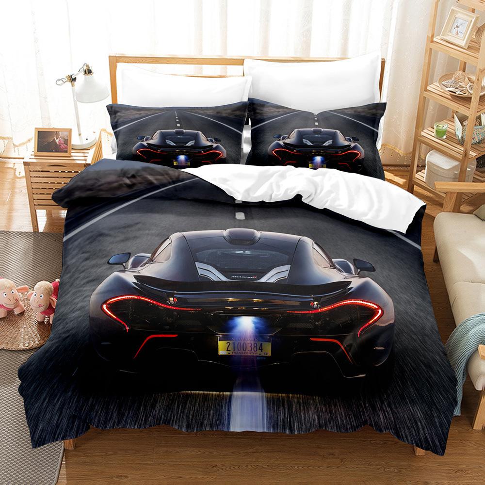 Bed Three-Piece Set Cool Sports Car Racing Series Polished Cloth Home Textile Quilt Cover Pillowcase Bed Sheet Bedding