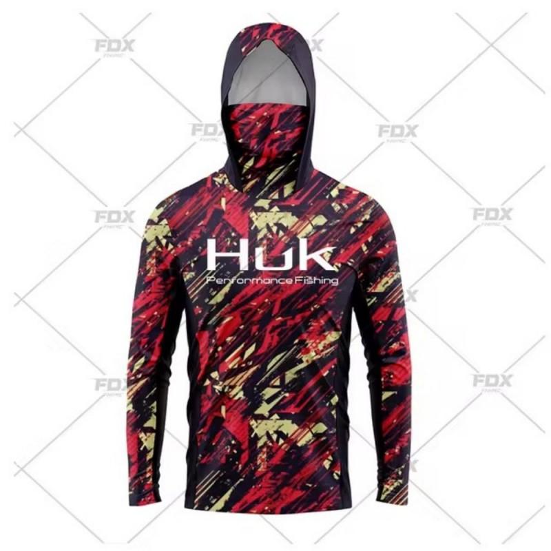 HUK Fishing Shirts Long Sleeve Hooded Face Cover Wear Outdoor