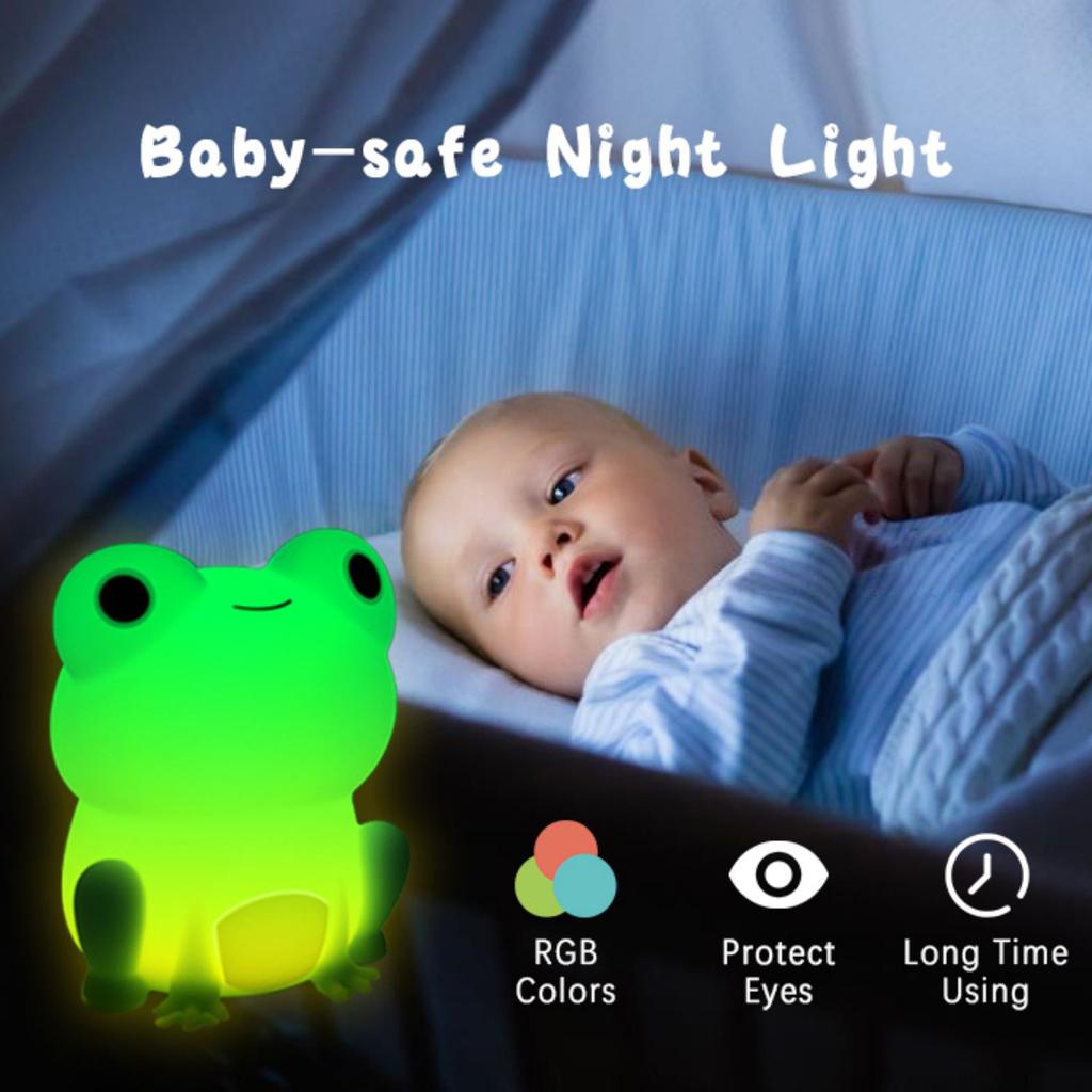 D5 Night Lamp for Kids Frog Silicone Sleeping Night Light Dimmable Timer Rechargeable Colorful Light Room Decor Children Gifts
