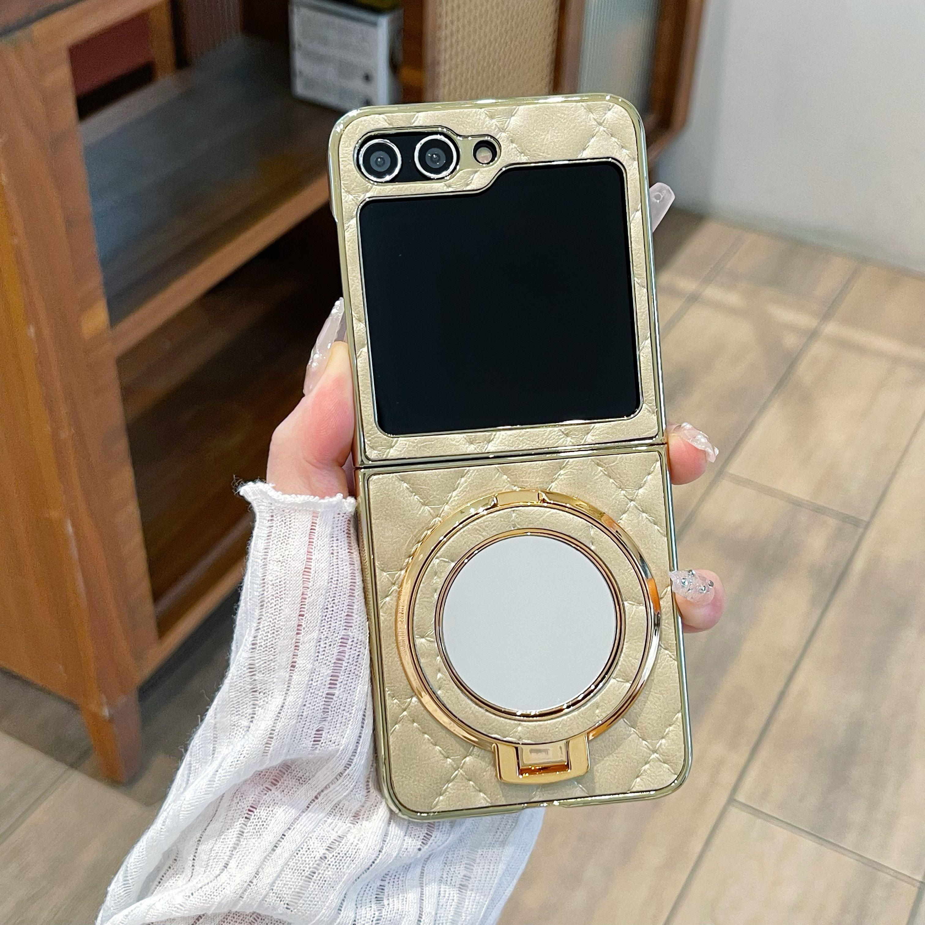 

Роскошный держатель для косметического зеркала Кронштейн Чехол для телефона для Samsung Galaxy Z Flip 6 5 4 3 ZFlip 3 Чехлы кожаная крышка Galaxy Z Flip5